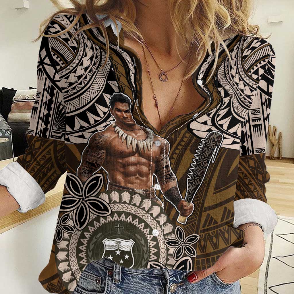 Samoa Warrior Women Casual Shirt The Mighty Samoan Warrior Spirit LT9 Female Black - Polynesian Pride