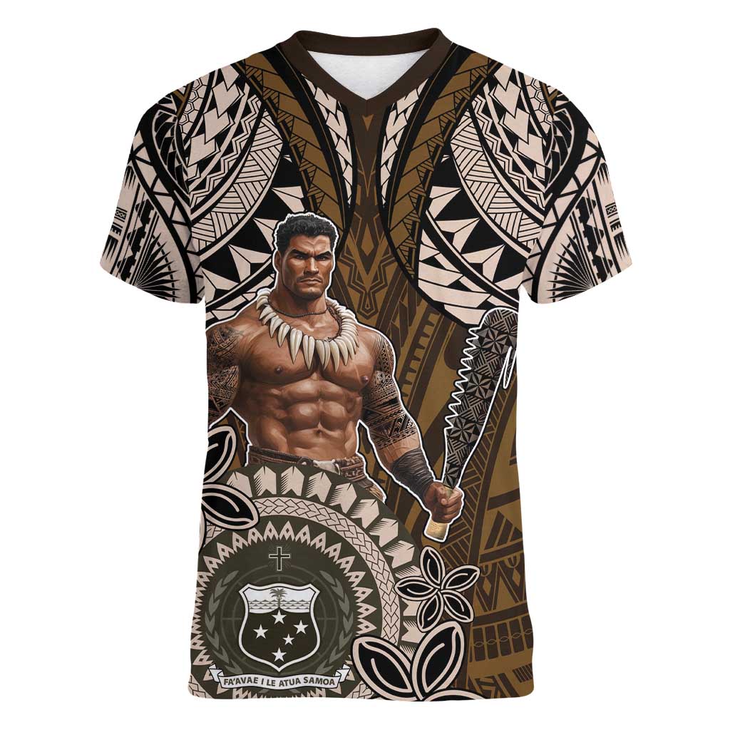 Samoa Warrior Women V-Neck T-Shirt The Mighty Samoan Warrior Spirit LT9 Female Black - Polynesian Pride