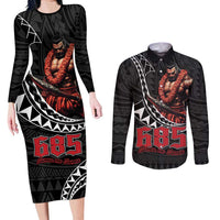 Samoan Pride Polynesian Tribal Warrior Couples Matching Long Sleeve Bodycon Dress and Long Sleeve Button Shirt 685 Samoa Mo Samoa LT9 Black - Polynesian Pride