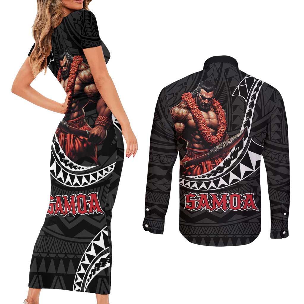 Samoan Pride Polynesian Tribal Warrior Couples Matching Short Sleeve Bodycon Dress and Long Sleeve Button Shirt 685 Samoa Mo Samoa LT9 - Polynesian Pride