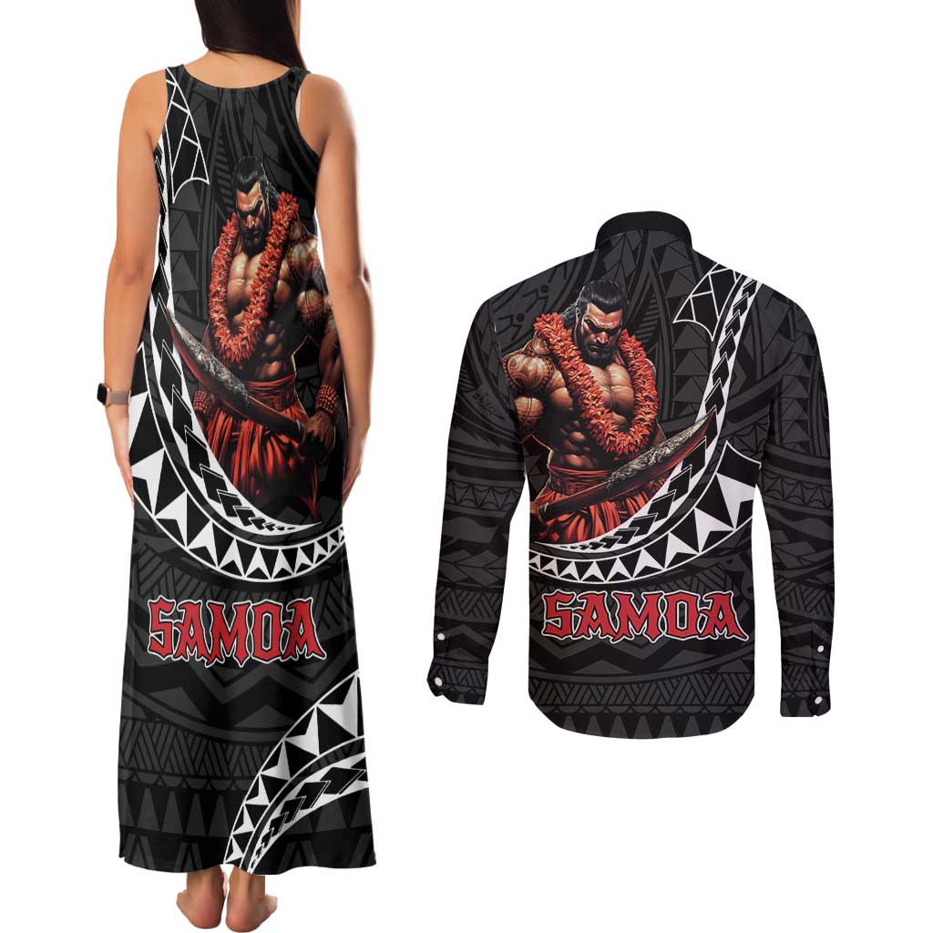 Samoan Pride Polynesian Tribal Warrior Couples Matching Tank Maxi Dress and Long Sleeve Button Shirt 685 Samoa Mo Samoa LT9 - Polynesian Pride
