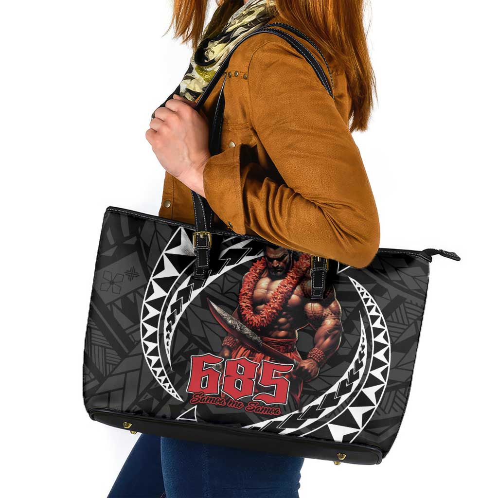 Samoan Pride Polynesian Tribal Warrior Leather Tote Bag 685 Samoa Mo Samoa LT9 Black - Polynesian Pride