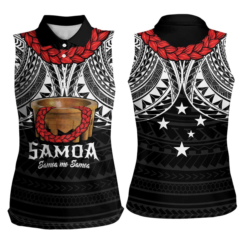 Samoan Tanoa Kava Bowl Ula Fala Women Sleeveless Polo Shirt Polynesian Tribal Vibe