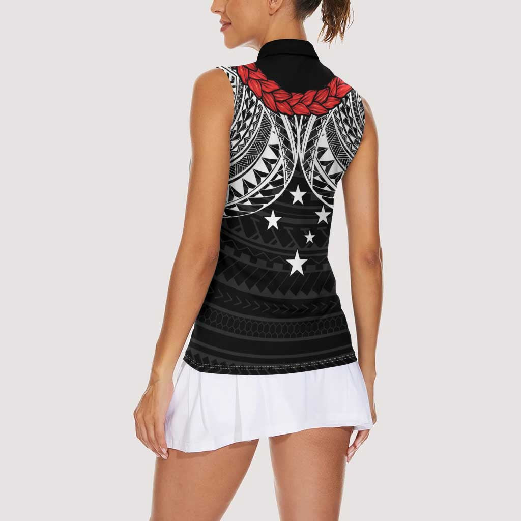 Samoan Tanoa Kava Bowl Ula Fala Women Sleeveless Polo Shirt Polynesian Tribal Vibe