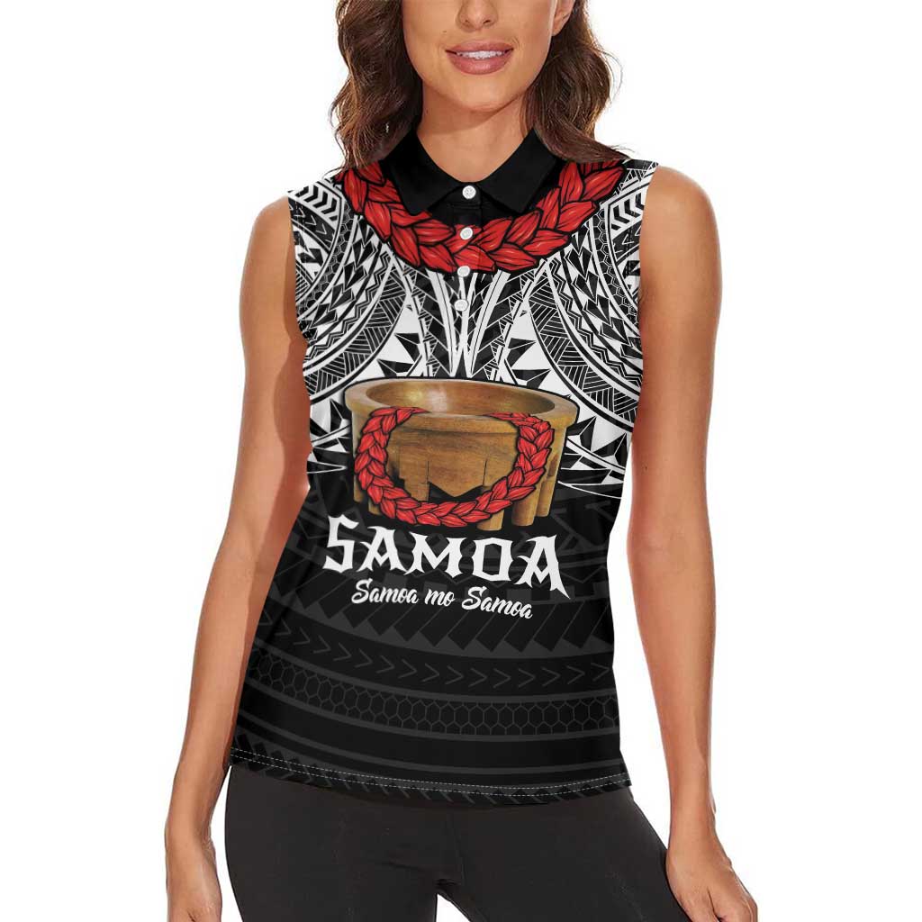 Samoan Tanoa Kava Bowl Ula Fala Women Sleeveless Polo Shirt Polynesian Tribal Vibe