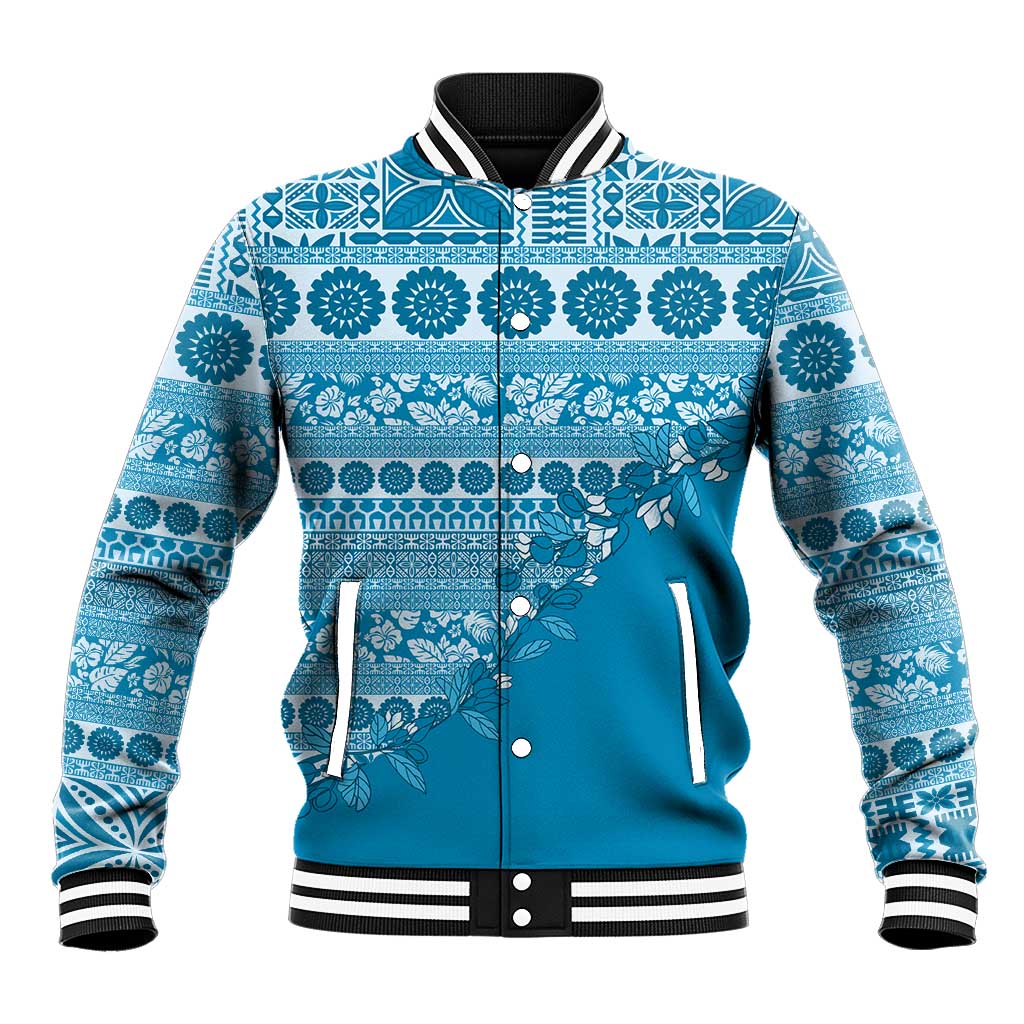 Fiji Marau na Kerisimasi Baseball Jacket Aqua Tagimoucia Tapa Masi Tribal - Polynesian Pride