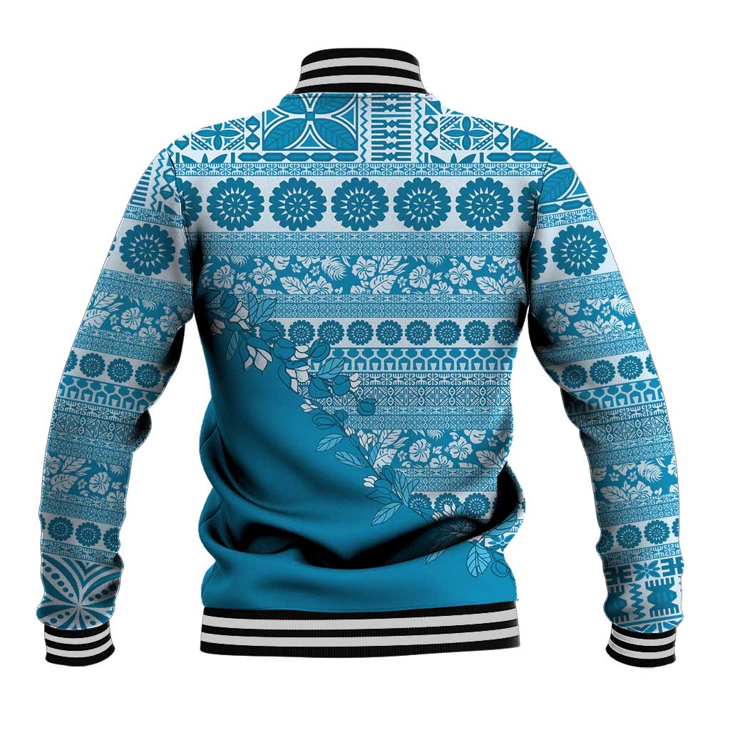 Fiji Marau na Kerisimasi Baseball Jacket Aqua Tagimoucia Tapa Masi Tribal - Polynesian Pride