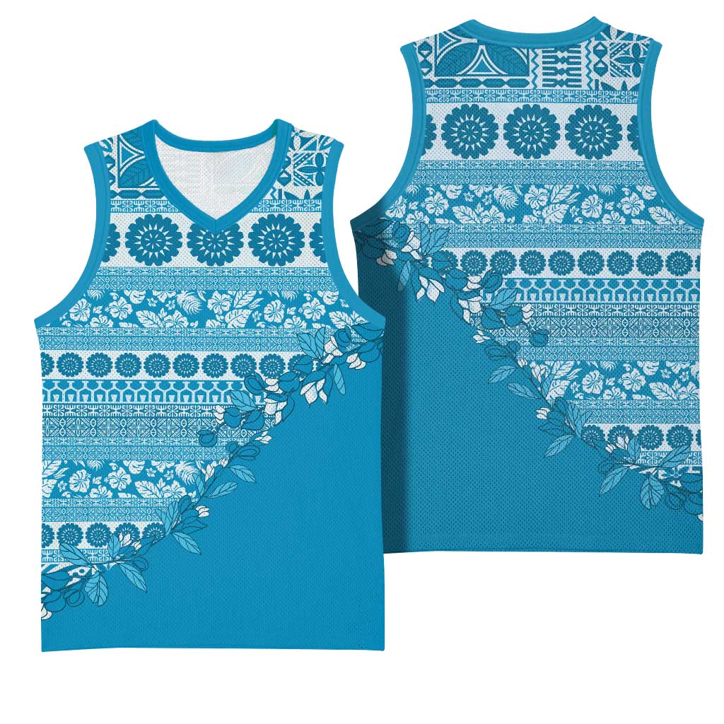 Fiji Marau na Kerisimasi Basketball Jersey Aqua Tagimoucia Tapa Masi Tribal - Polynesian Pride