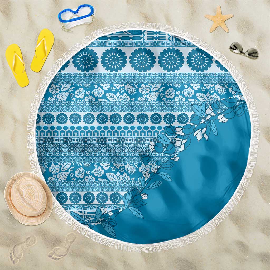 Fiji Marau na Kerisimasi Beach Blanket Aqua Tagimoucia Tapa Masi Tribal LT9 One Size 150cm Aqua - Polynesian Pride