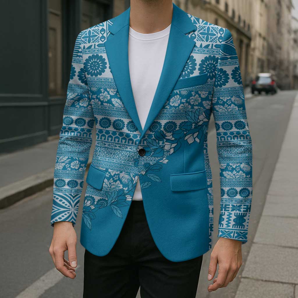 Fiji Marau na Kerisimasi Blazer Aqua Tagimoucia Tapa Masi Tribal - Polynesian Pride