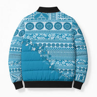 Fiji Marau na Kerisimasi Bomber Puffer Jacket Aqua Tagimoucia Tapa Masi Tribal - Polynesian Pride