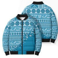 Fiji Marau na Kerisimasi Bomber Puffer Jacket Aqua Tagimoucia Tapa Masi Tribal - Polynesian Pride