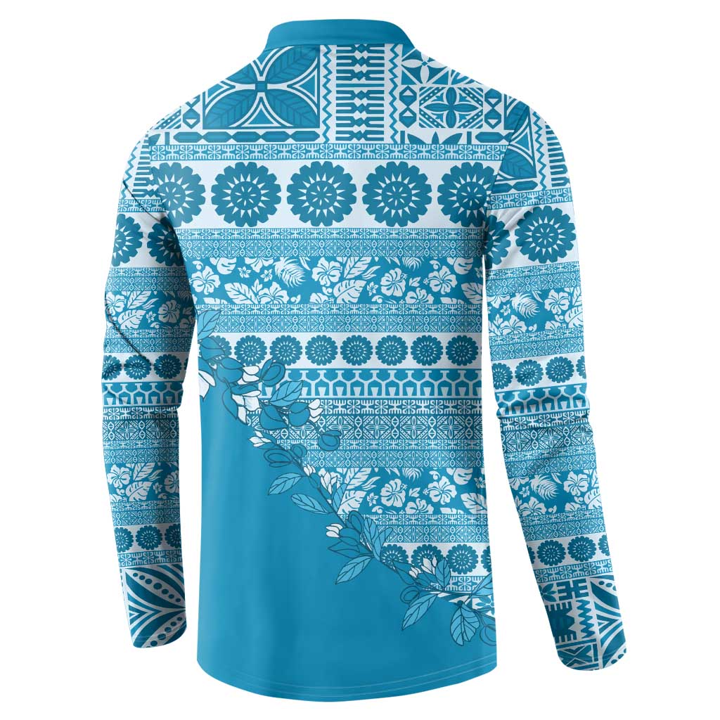 Fiji Marau na Kerisimasi Button Sweatshirt Aqua Tagimoucia Tapa Masi Tribal - Polynesian Pride