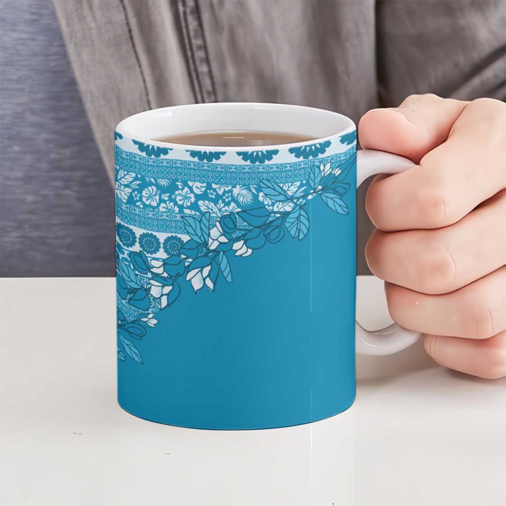 Fiji Marau na Kerisimasi Ceramic Mug Aqua Tagimoucia Tapa Masi Tribal - Polynesian Pride