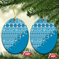 Fiji Marau na Kerisimasi Ceramic Ornament Aqua Tagimoucia Tapa Masi Tribal - Polynesian Pride
