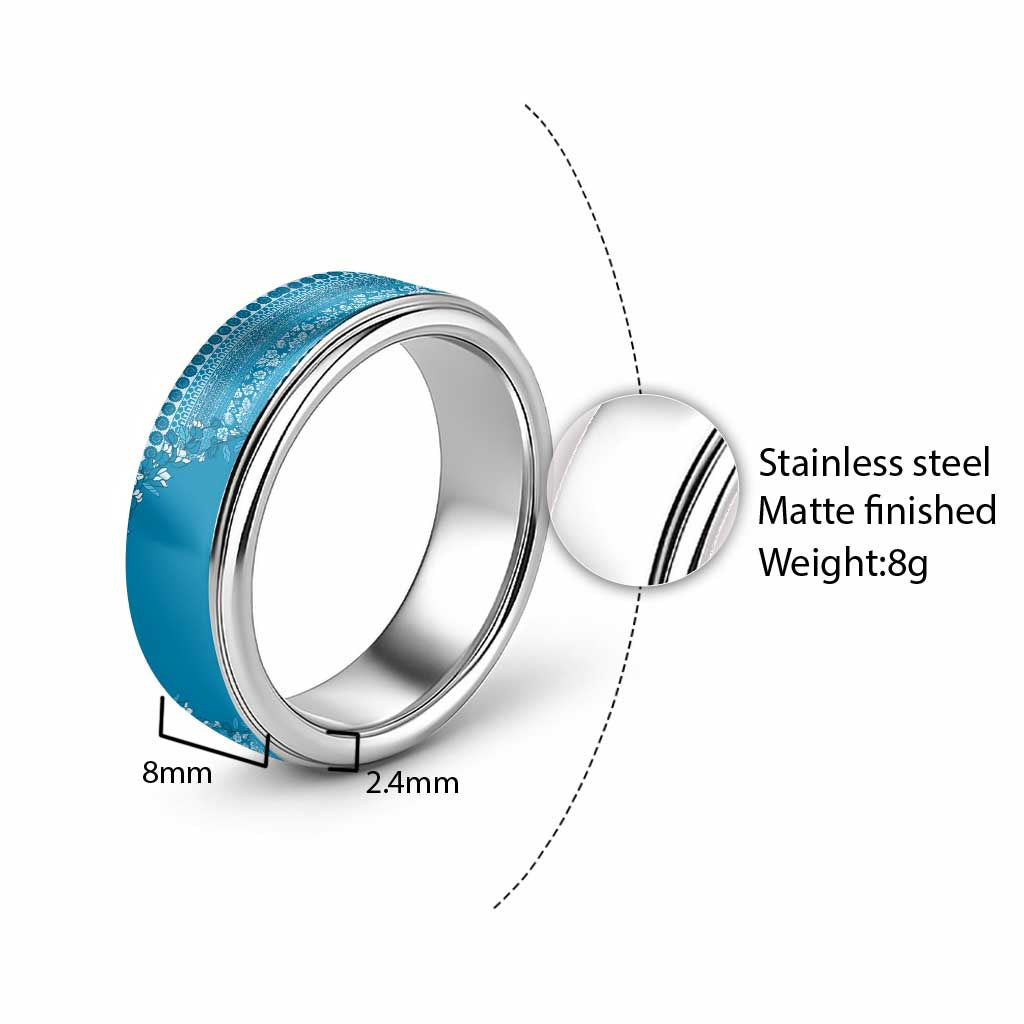 Fiji Marau na Kerisimasi Classic Ring Aqua Tagimoucia Tapa Masi Tribal - Polynesian Pride