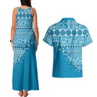 Fiji Marau na Kerisimasi Couples Matching Tank Maxi Dress and Hawaiian Shirt Aqua Tagimoucia Tapa Masi Tribal - Polynesian Pride