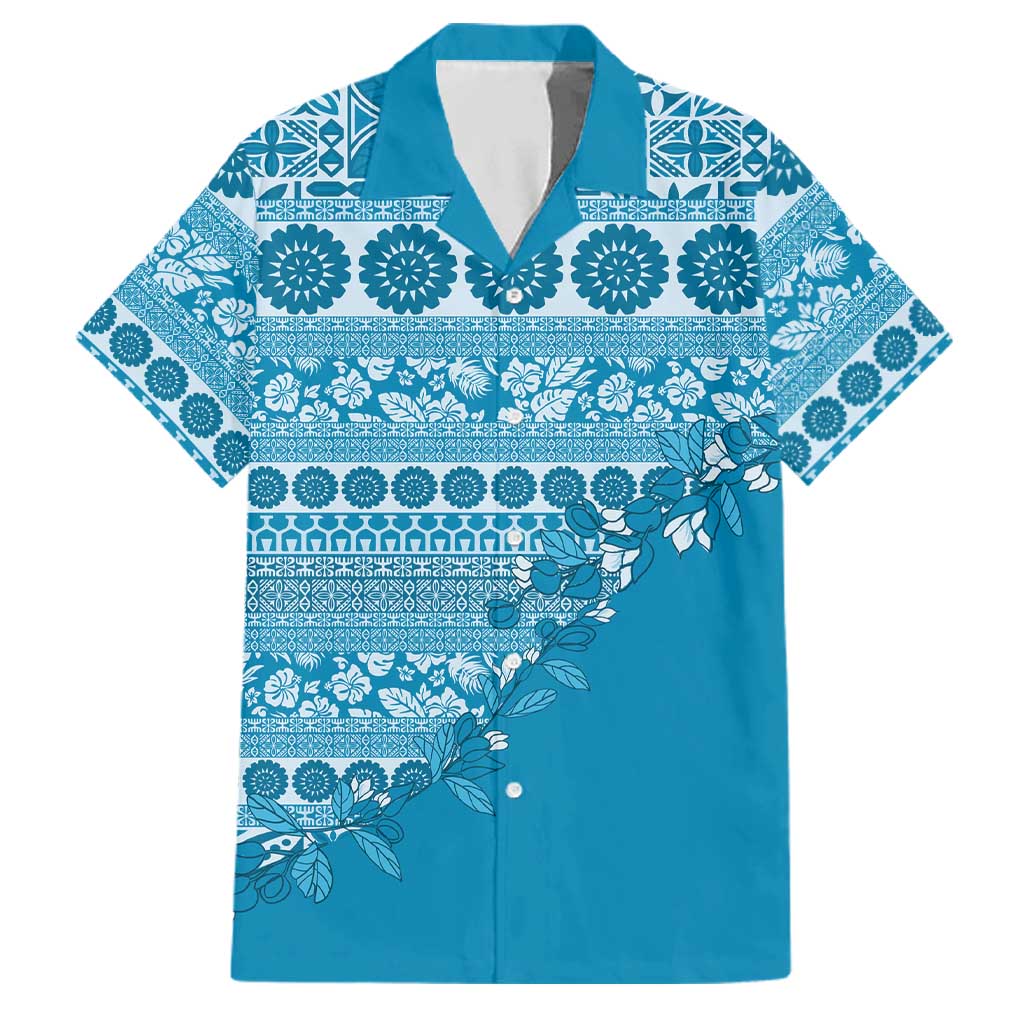Fiji Marau na Kerisimasi Family Matching Mermaid Dress and Hawaiian Shirt Aqua Tagimoucia Tapa Masi Tribal LT9 Dad's Shirt - Short Sleeve Aqua - Polynesian Pride