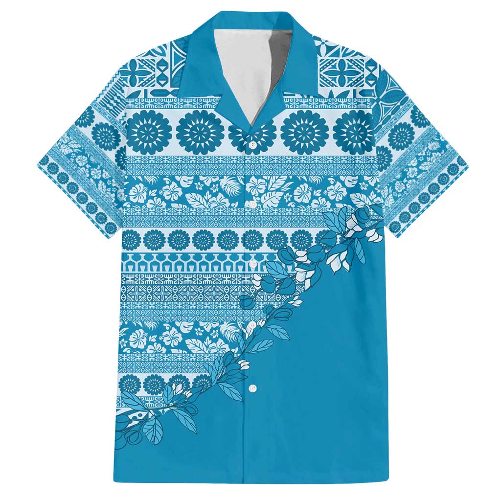 Fiji Marau na Kerisimasi Family Matching Off Shoulder Maxi Dress and Hawaiian Shirt Aqua Tagimoucia Tapa Masi Tribal - Polynesian Pride