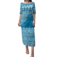 Fiji Marau na Kerisimasi Family Matching Puletasi and Hawaiian Shirt Aqua Tagimoucia Tapa Masi Tribal - Polynesian Pride