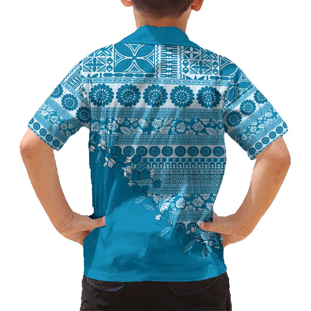 Fiji Marau na Kerisimasi Family Matching Short Sleeve Bodycon Dress and Hawaiian Shirt Aqua Tagimoucia Tapa Masi Tribal - Polynesian Pride