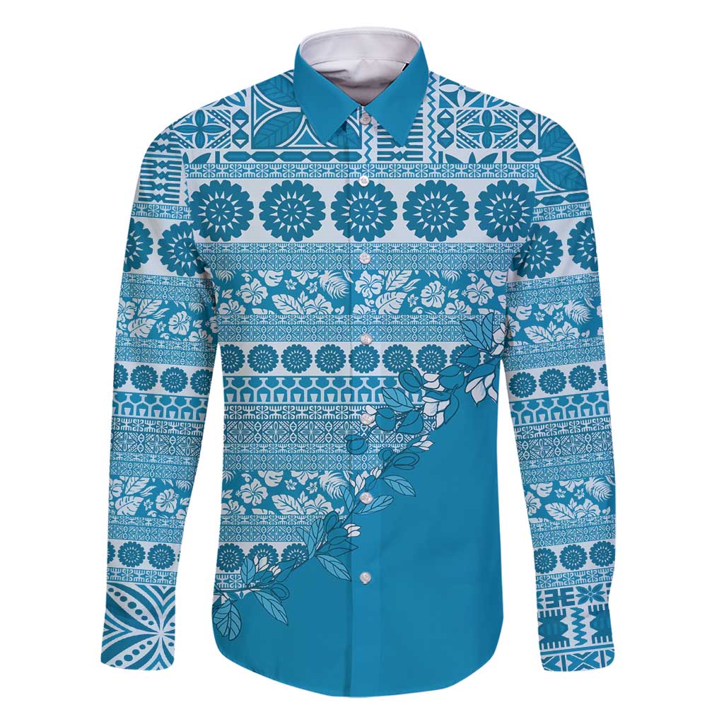 Fiji Marau na Kerisimasi Family Matching Summer Maxi Dress and Hawaiian Shirt Aqua Tagimoucia Tapa Masi Tribal - Polynesian Pride