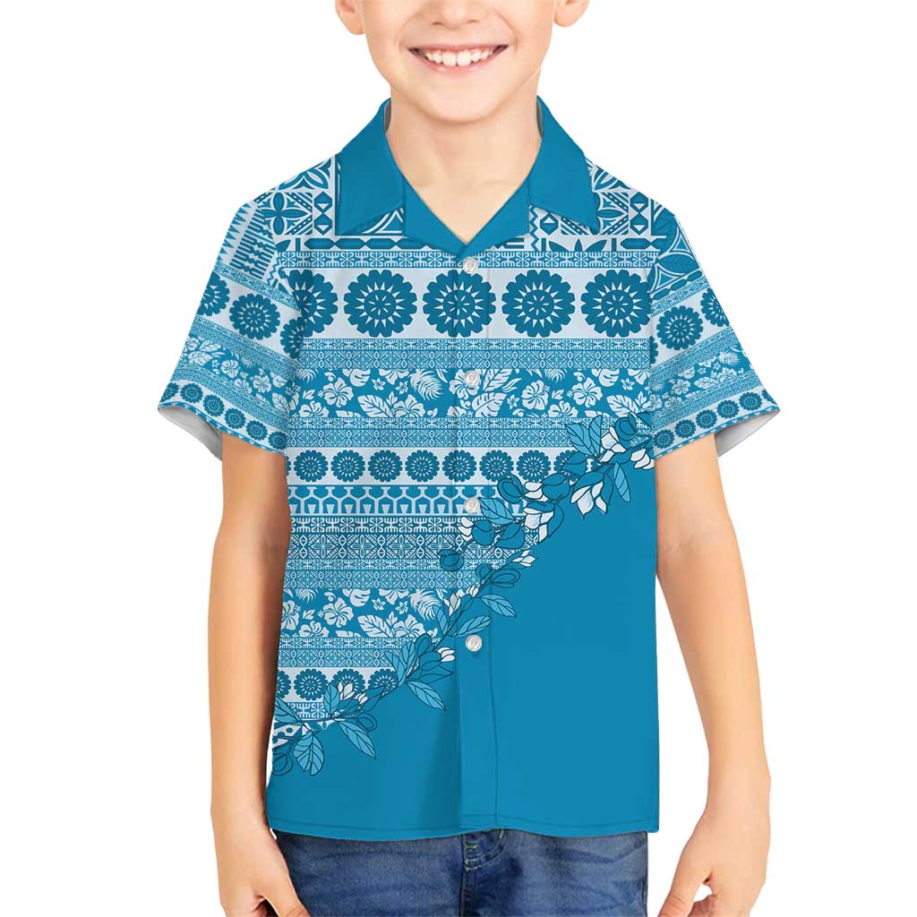 Fiji Marau na Kerisimasi Family Matching Tank Maxi Dress and Hawaiian Shirt Aqua Tagimoucia Tapa Masi Tribal - Polynesian Pride