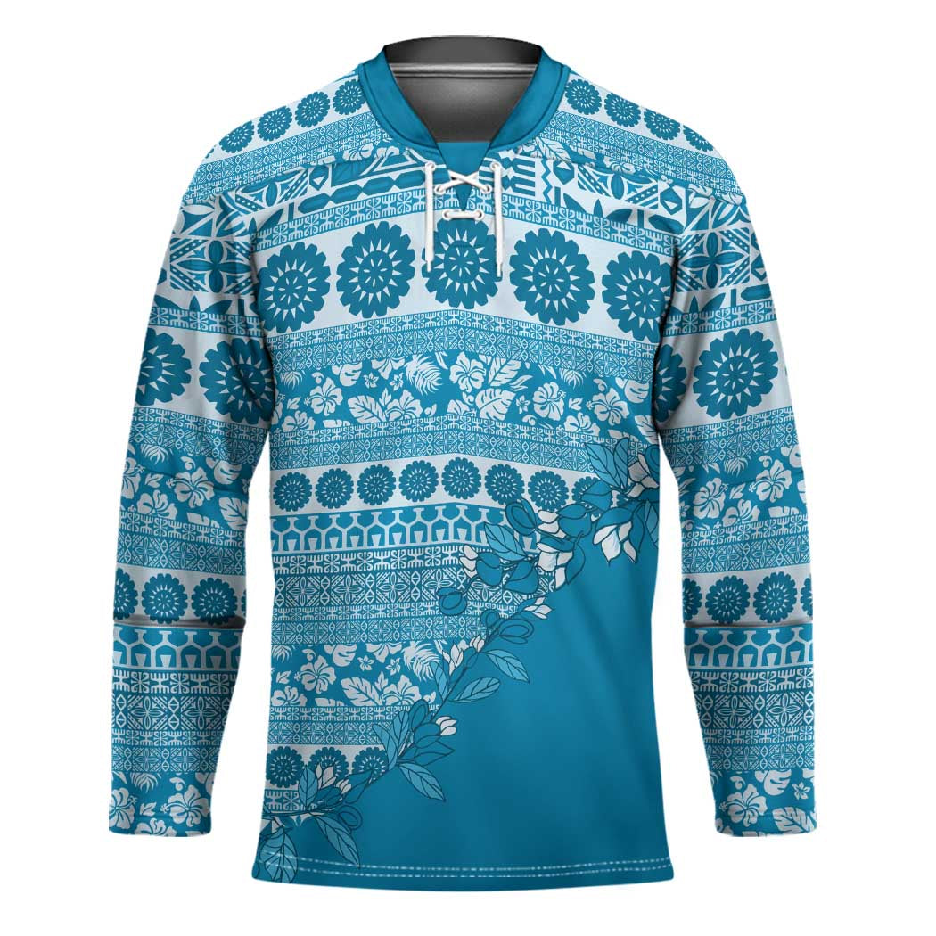 Fiji Marau na Kerisimasi Hockey Jersey Aqua Tagimoucia Tapa Masi Tribal - Polynesian Pride