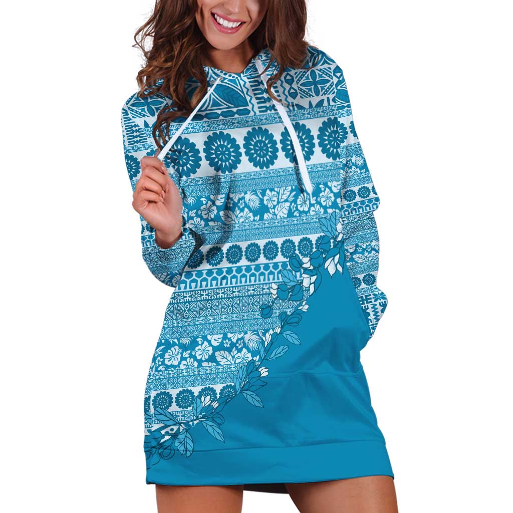 Fiji Marau na Kerisimasi Hoodie Dress Aqua Tagimoucia Tapa Masi Tribal - Polynesian Pride