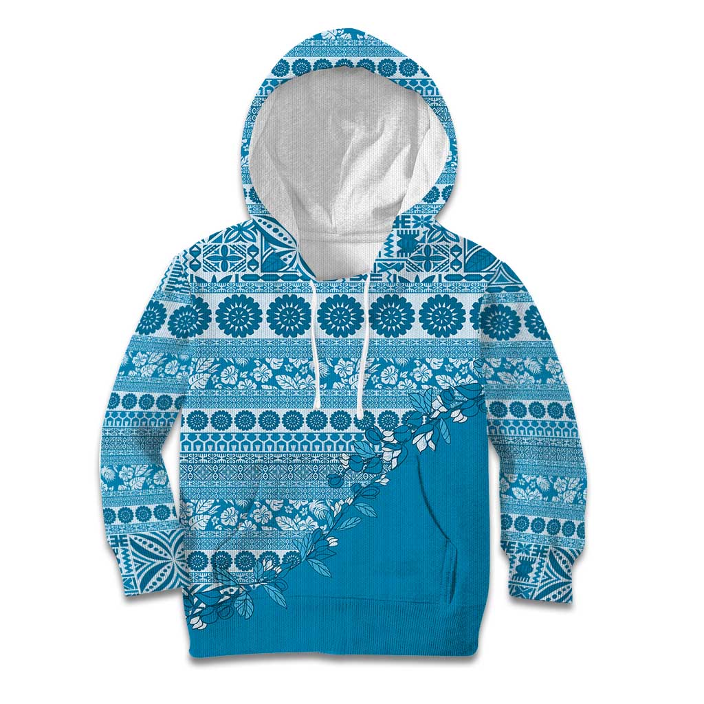 Fiji Marau na Kerisimasi Kid Hoodie Aqua Tagimoucia Tapa Masi Tribal - Polynesian Pride