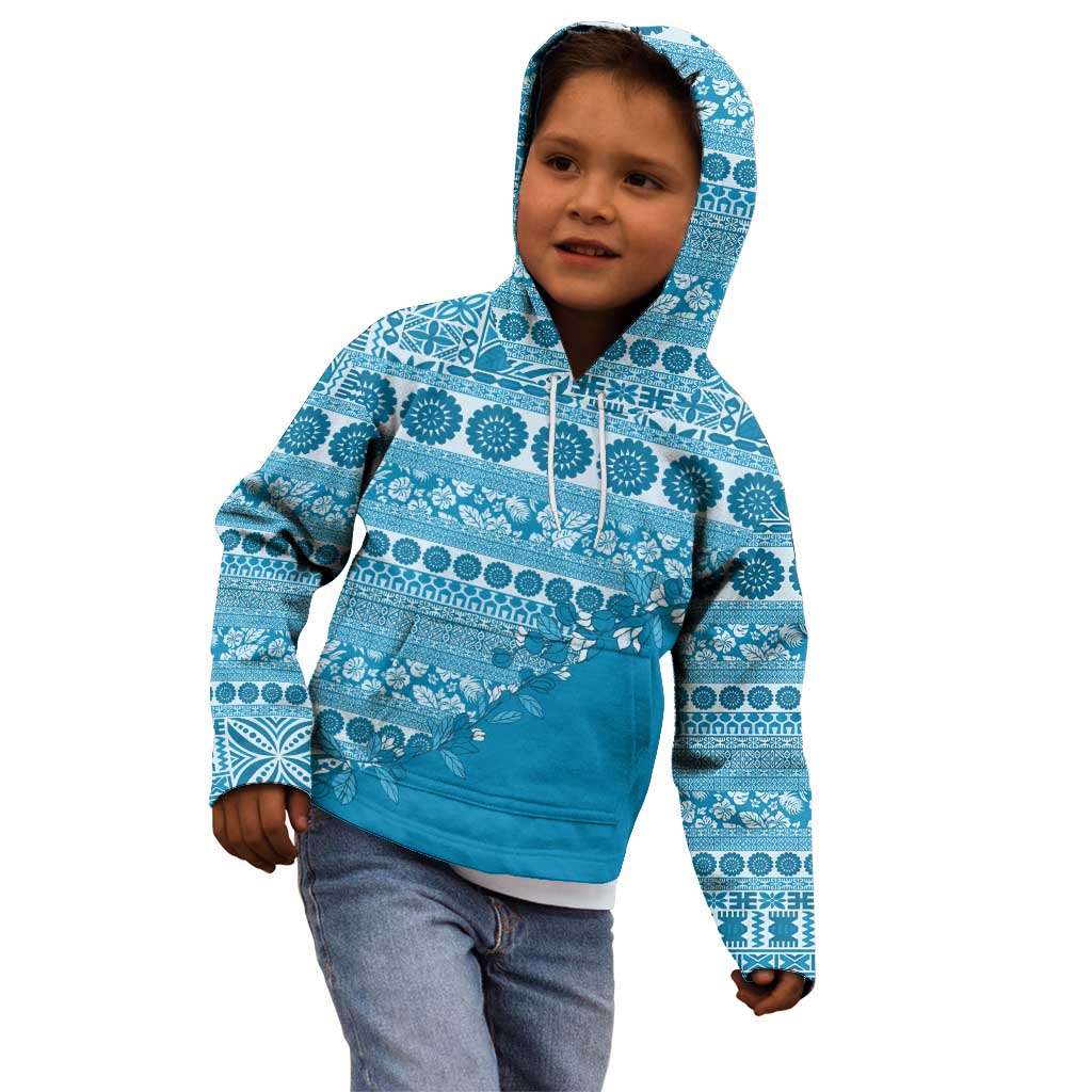 Fiji Marau na Kerisimasi Kid Hoodie Aqua Tagimoucia Tapa Masi Tribal - Polynesian Pride