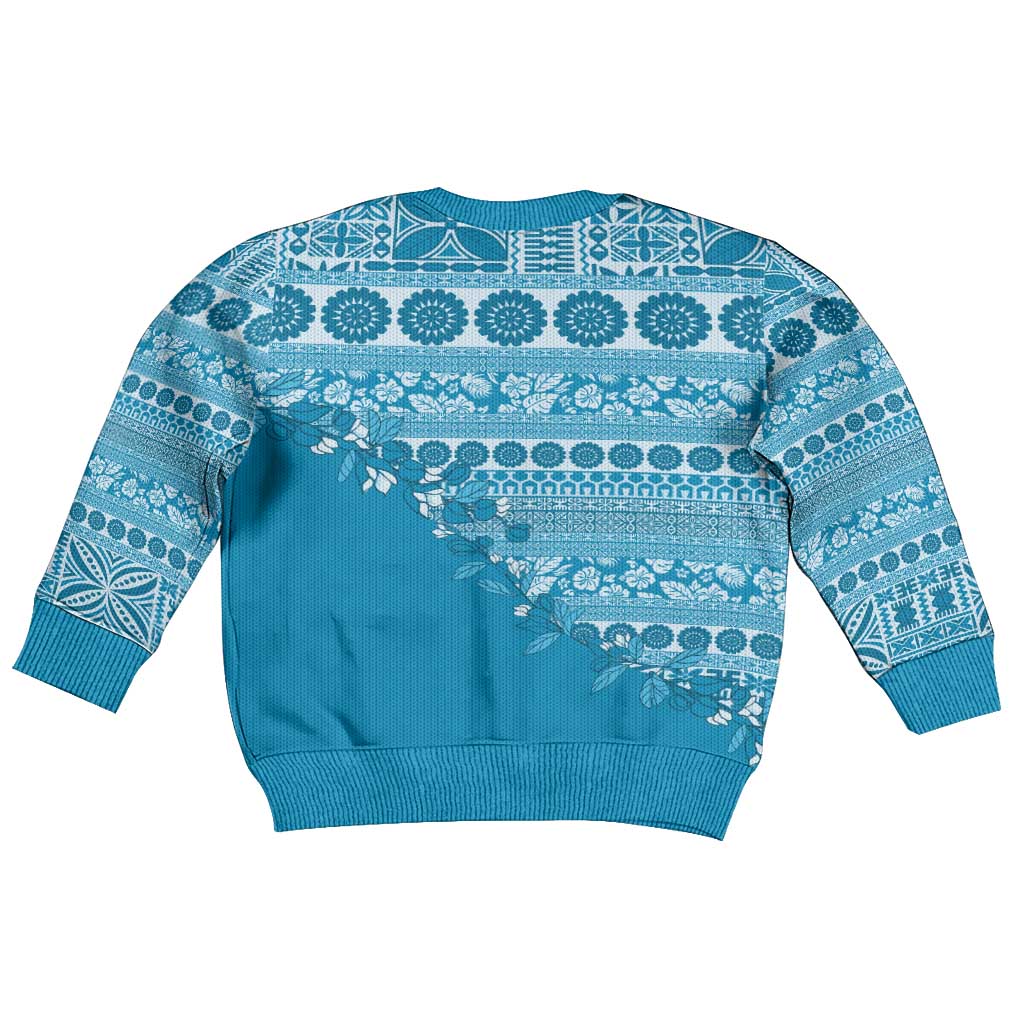 Fiji Marau na Kerisimasi Kid Ugly Christmas Sweater Aqua Tagimoucia Tapa Masi Tribal - Polynesian Pride
