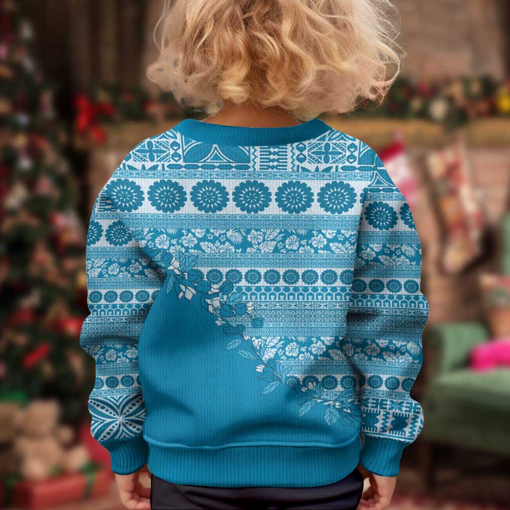 Fiji Marau na Kerisimasi Kid Ugly Christmas Sweater Aqua Tagimoucia Tapa Masi Tribal - Polynesian Pride