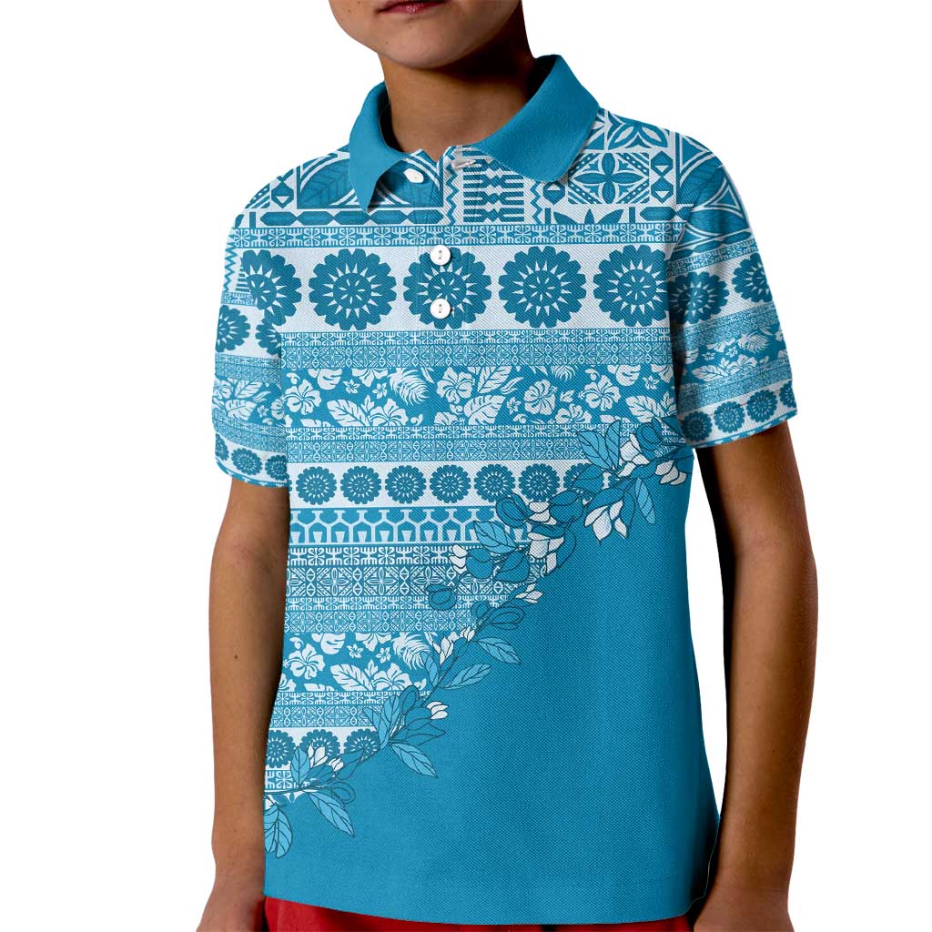 Fiji Marau na Kerisimasi Kid Polo Shirt Aqua Tagimoucia Tapa Masi Tribal - Polynesian Pride