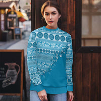 Fiji Marau na Kerisimasi Ugly Christmas Sweater Aqua Tagimoucia Tapa Masi Tribal - Polynesian Pride