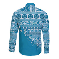 Fiji Marau na Kerisimasi Long Sleeve Button Shirt Aqua Tagimoucia Tapa Masi Tribal - Polynesian Pride