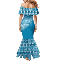 Fiji Marau na Kerisimasi Mermaid Dress Aqua Tagimoucia Tapa Masi Tribal - Polynesian Pride