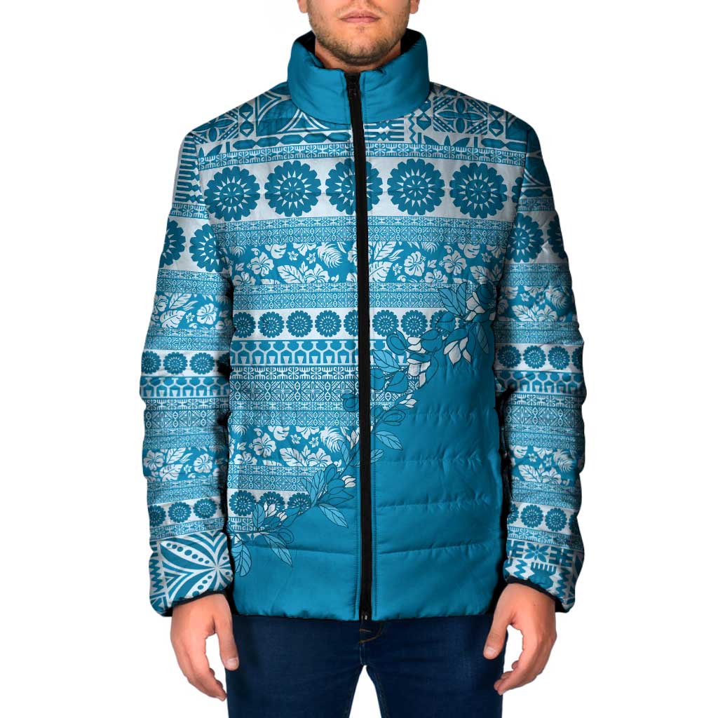 Fiji Marau na Kerisimasi Padded Jacket Aqua Tagimoucia Tapa Masi Tribal - Polynesian Pride