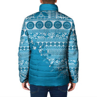 Fiji Marau na Kerisimasi Padded Jacket Aqua Tagimoucia Tapa Masi Tribal - Polynesian Pride