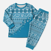 Fiji Marau na Kerisimasi Christmas Pajama Set Aqua Tagimoucia Tapa Masi Tribal - Polynesian Pride