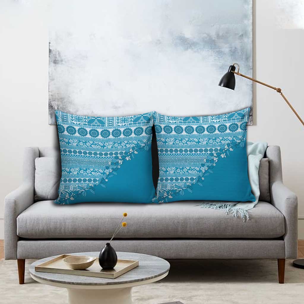 Fiji Marau na Kerisimasi Pillow Cover Aqua Tagimoucia Tapa Masi Tribal - Polynesian Pride