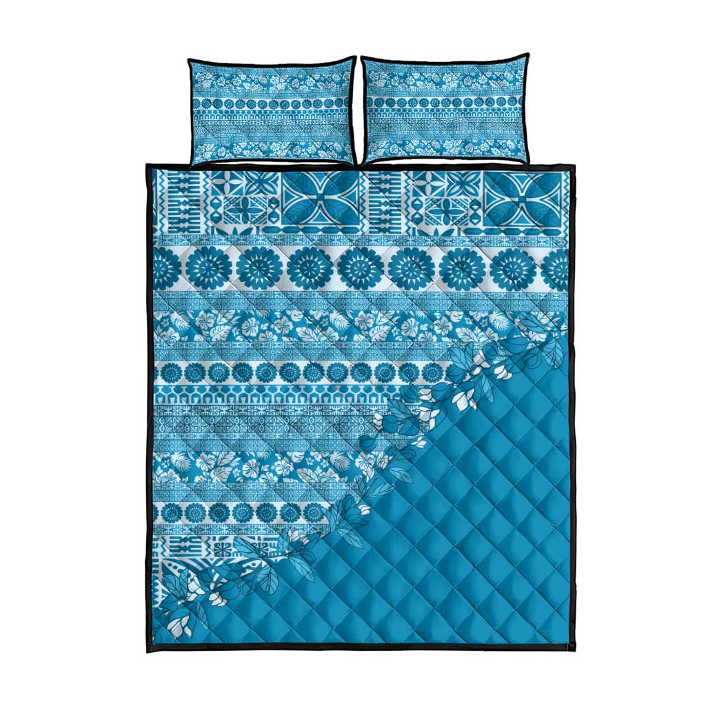 Fiji Marau na Kerisimasi Quilt Bed Set Aqua Tagimoucia Tapa Masi Tribal - Polynesian Pride