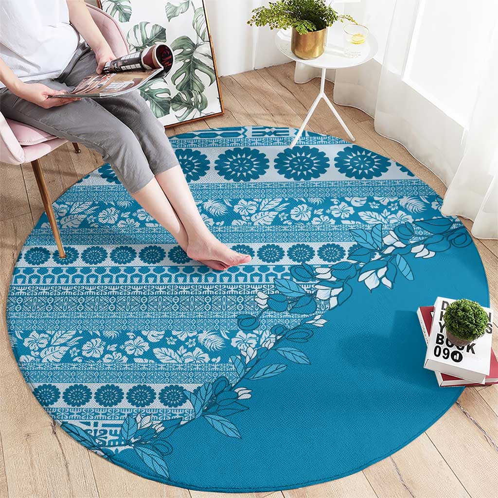 Fiji Marau na Kerisimasi Round Carpet Aqua Tagimoucia Tapa Masi Tribal - Polynesian Pride