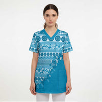 Fiji Marau na Kerisimasi Scrub Top Aqua Tagimoucia Tapa Masi Tribal - Polynesian Pride