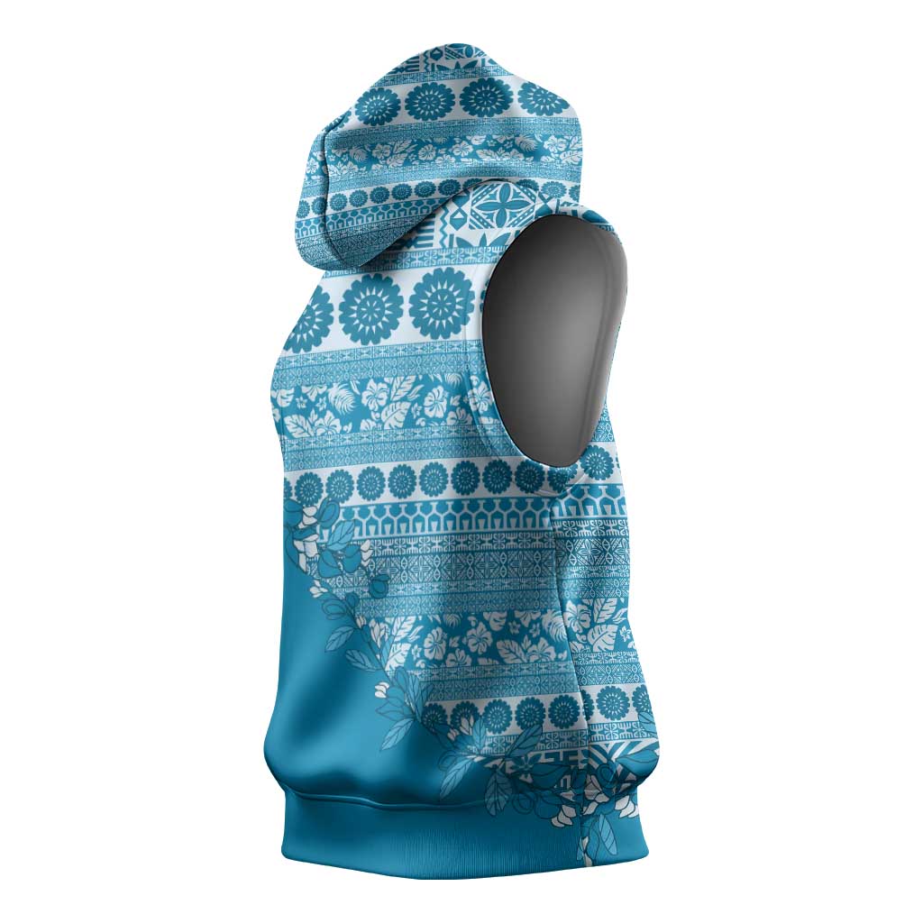 Fiji Marau na Kerisimasi Sleeveless Hoodie Aqua Tagimoucia Tapa Masi Tribal - Polynesian Pride