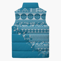 Fiji Marau na Kerisimasi Sleeveless Puffer Jacket Aqua Tagimoucia Tapa Masi Tribal - Polynesian Pride