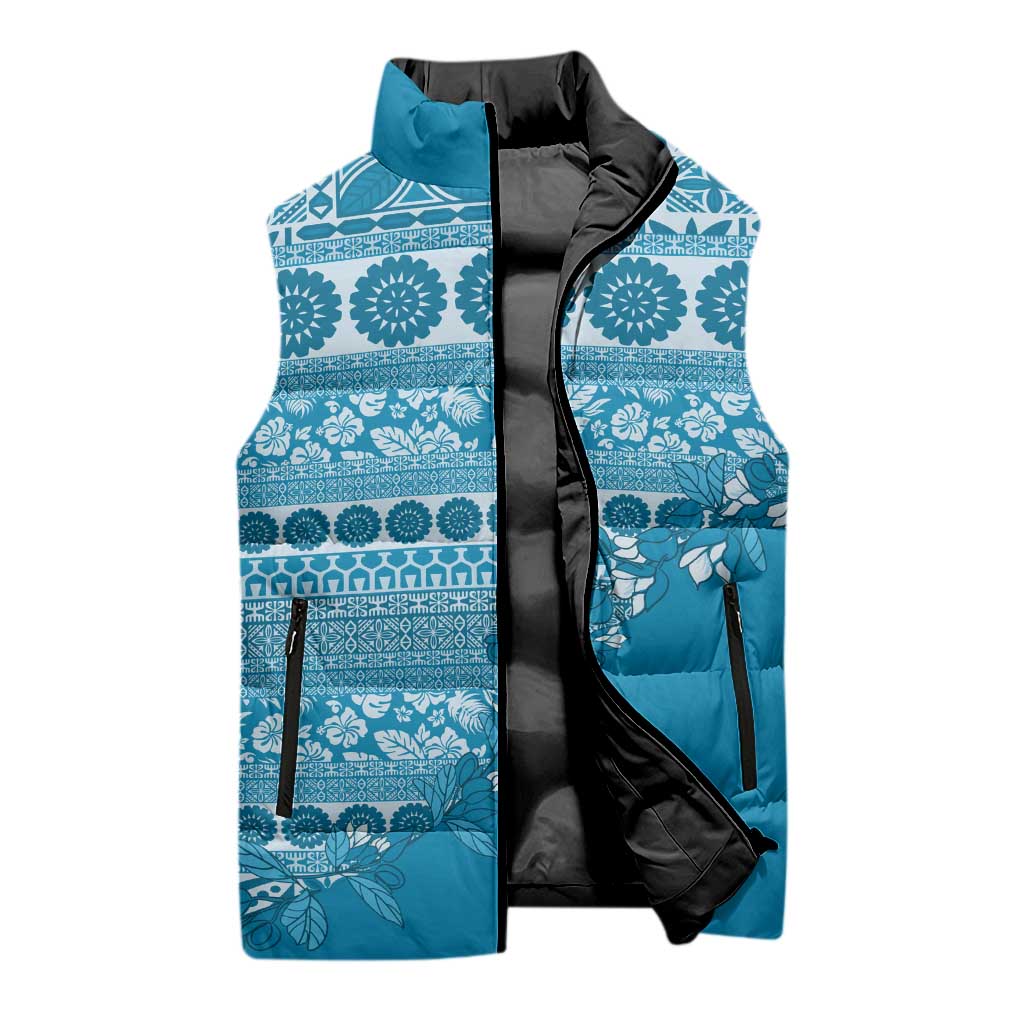 Fiji Marau na Kerisimasi Sleeveless Puffer Jacket Aqua Tagimoucia Tapa Masi Tribal - Polynesian Pride