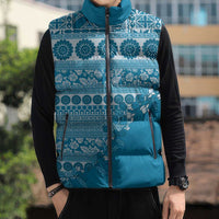 Fiji Marau na Kerisimasi Sleeveless Puffer Jacket Aqua Tagimoucia Tapa Masi Tribal - Polynesian Pride