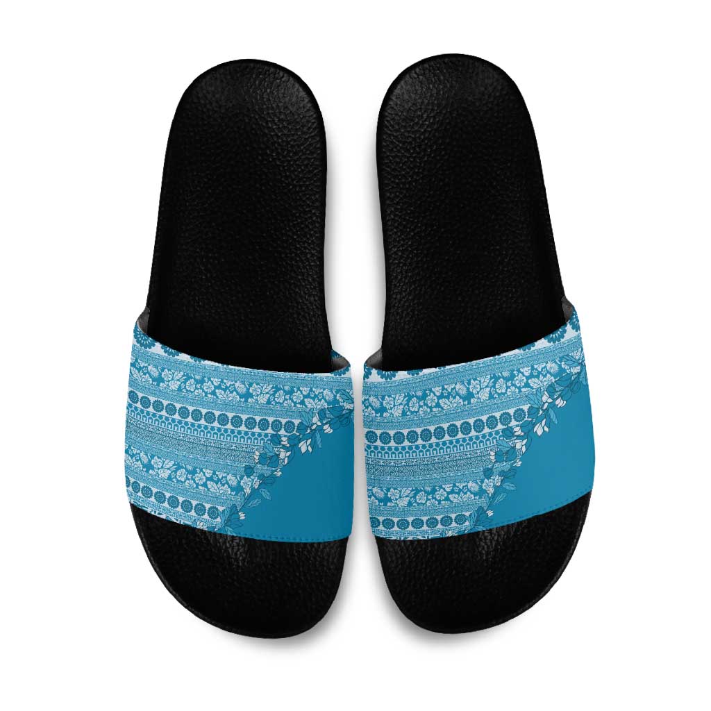 Fiji Marau na Kerisimasi Slide Sandals Aqua Tagimoucia Tapa Masi Tribal - Polynesian Pride