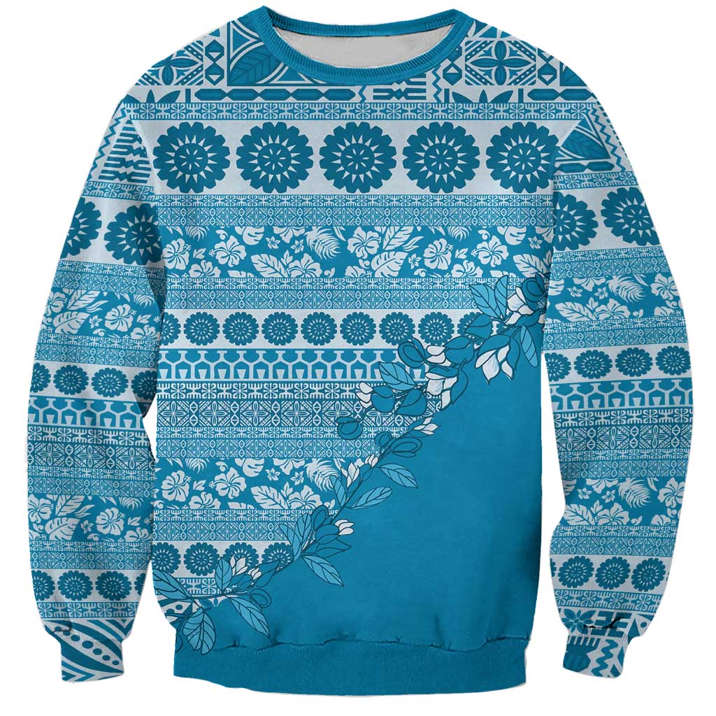 Fiji Marau na Kerisimasi Sweatshirt Aqua Tagimoucia Tapa Masi Tribal LT9 Unisex Aqua - Polynesian Pride